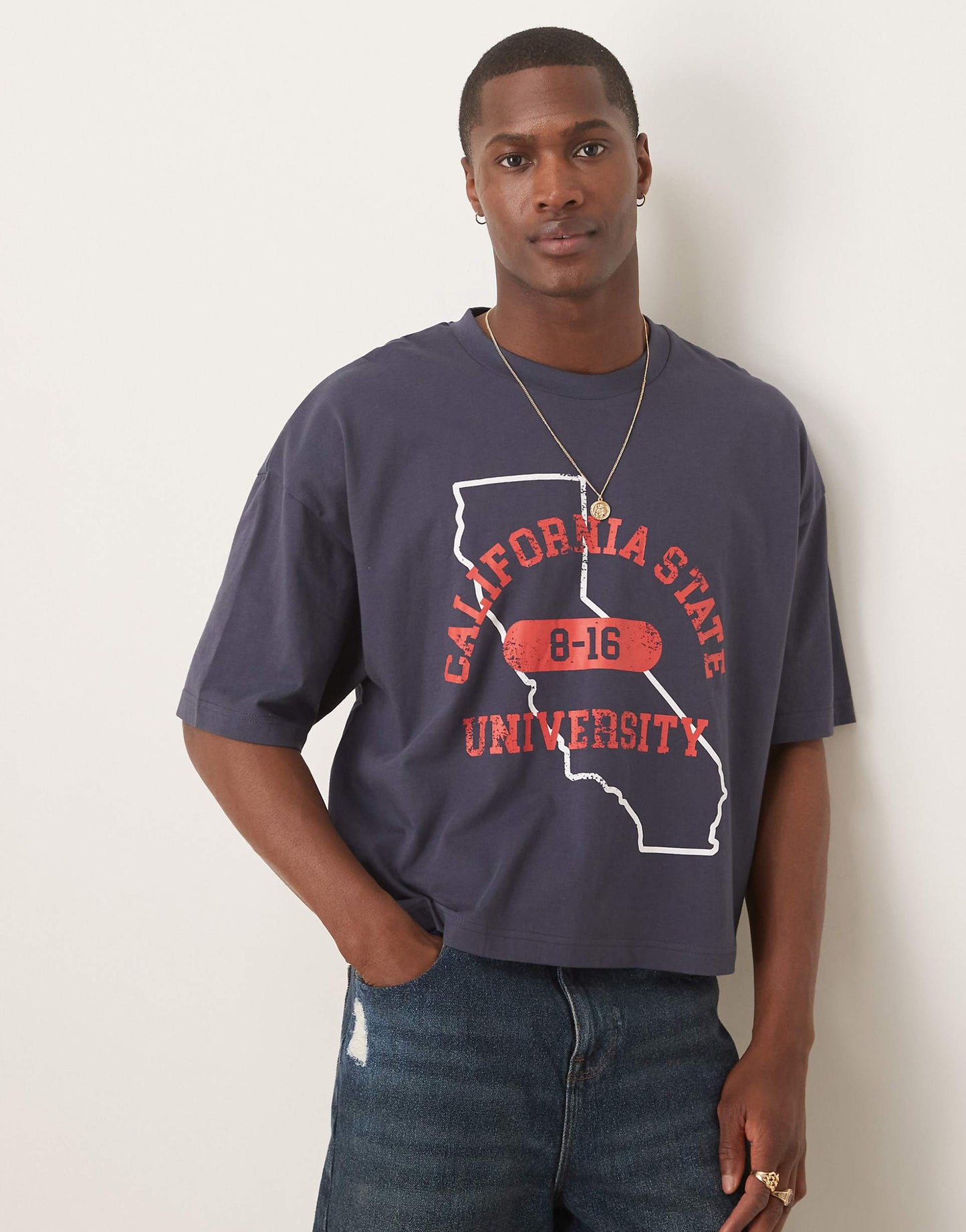 Cropped Oversized T-Shirt With Varsity Graphic