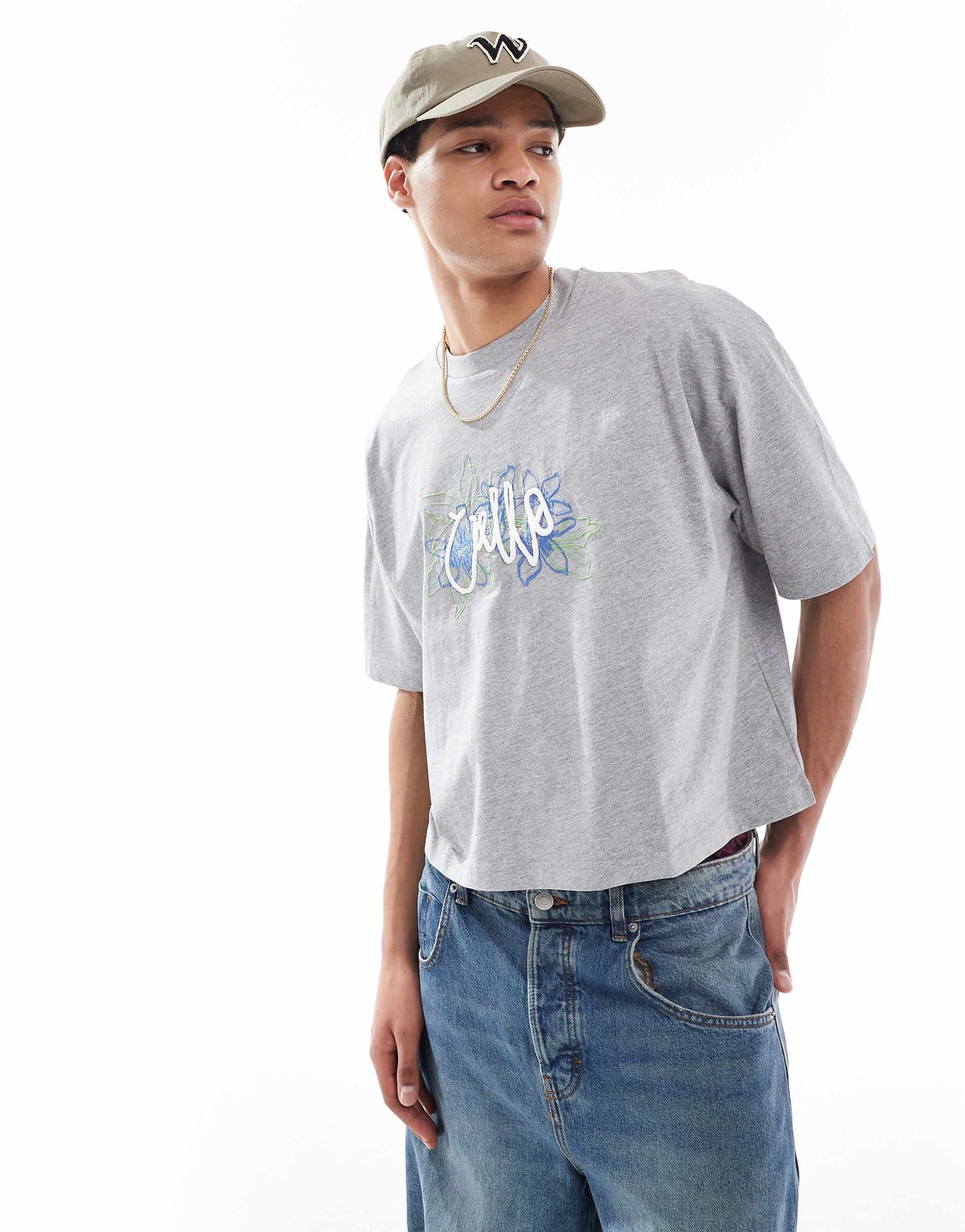 Cropped Oversized T-Shirt With Floral Graphic