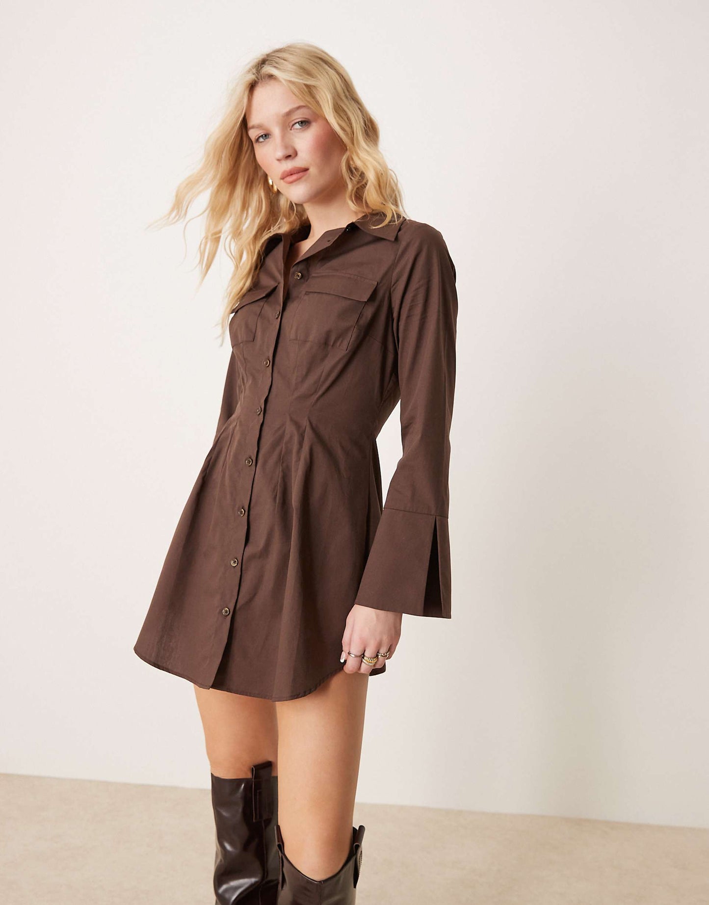 Poplin Long Sleeve Mini Shirt Dress