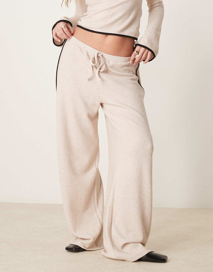 Wide Leg Brushed Trouser With Piping Detail Co Ord