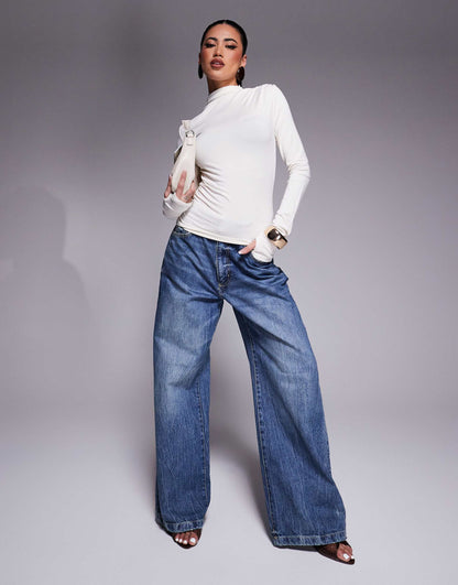 Gathered Detail High Neck Top With Thumb Holes