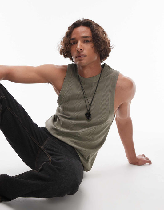 High Neck Stripe Rib Vest
