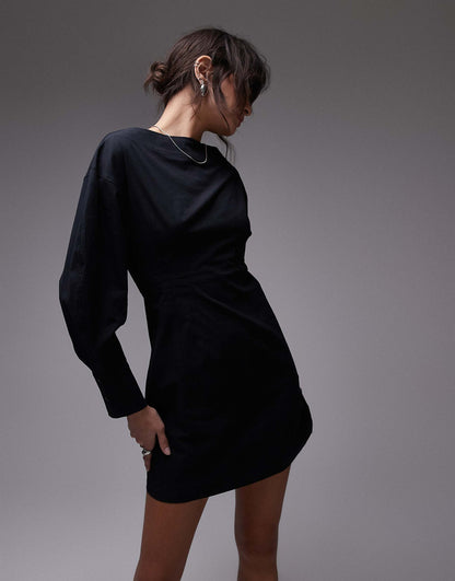 Poplin Barrel Sleeve Cinch Dress