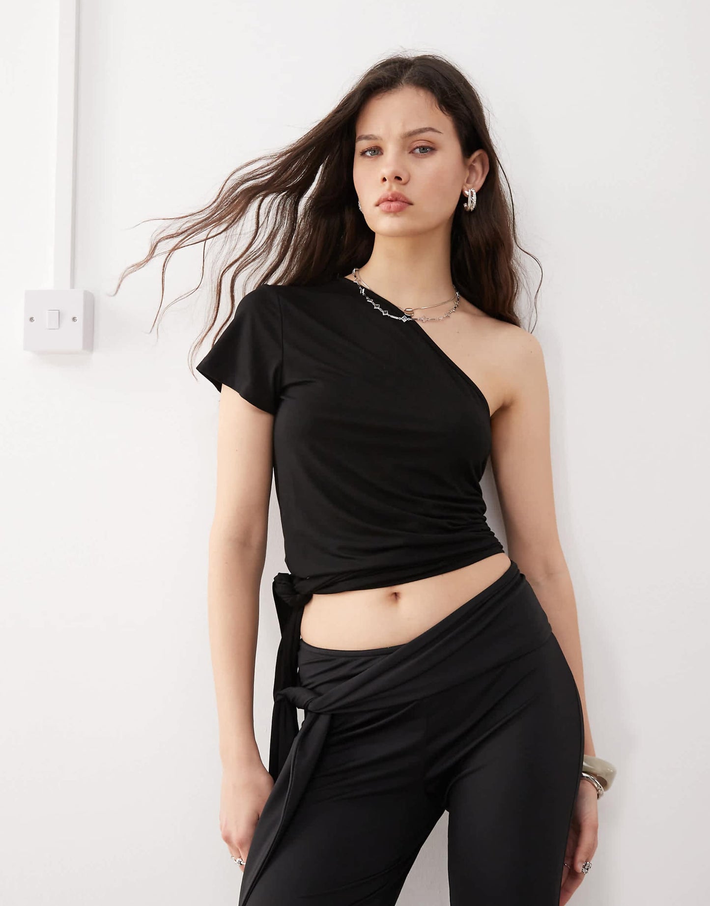 Slinky One Shoulder Tie Side Top Co-Ord