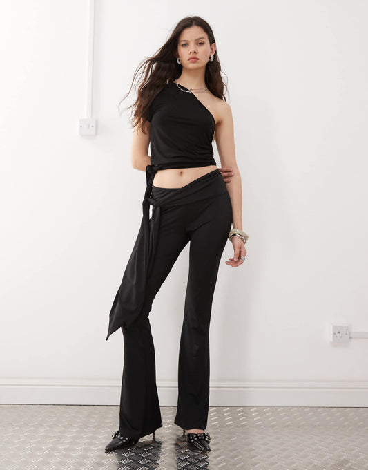 Slinky One Shoulder Tie Side Top & Low Rise Tie Side Trousers Co-Ord