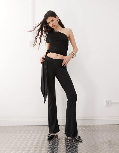 Slinky Low Rise Drape Tie Side Flared Trousers Co-Ord