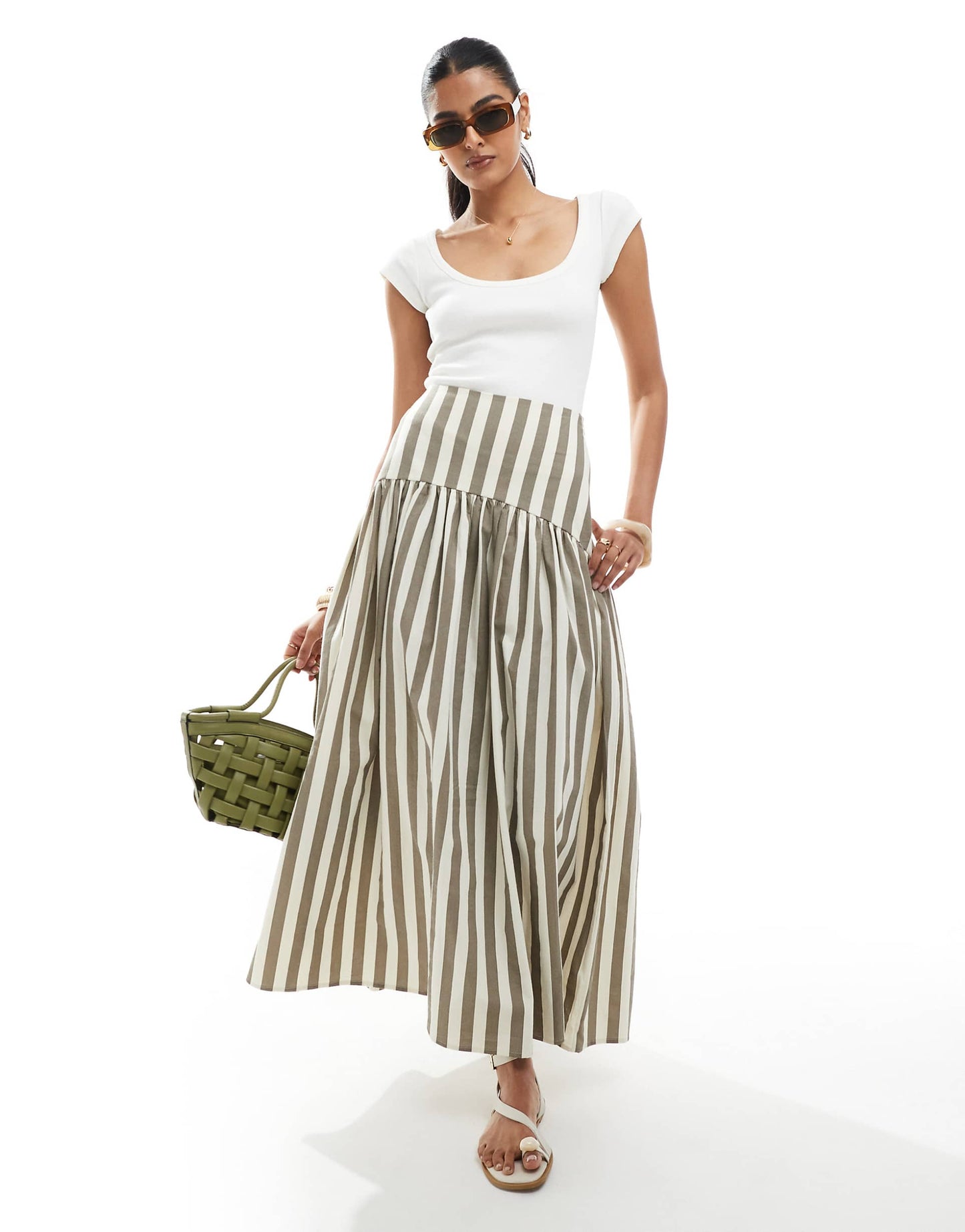 Drop Waist Linen Look Maxi Skirt