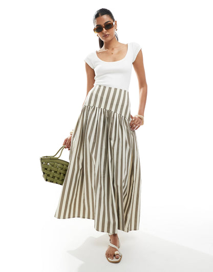 Drop Waist Linen Look Maxi Skirt
