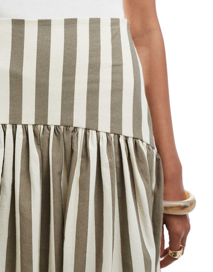 Drop Waist Linen Look Maxi Skirt