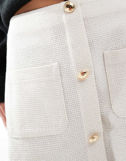 Button Front Boucle Mini Skirt