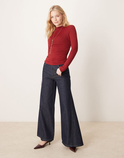 Ruched Side High Neck Polyamide Top