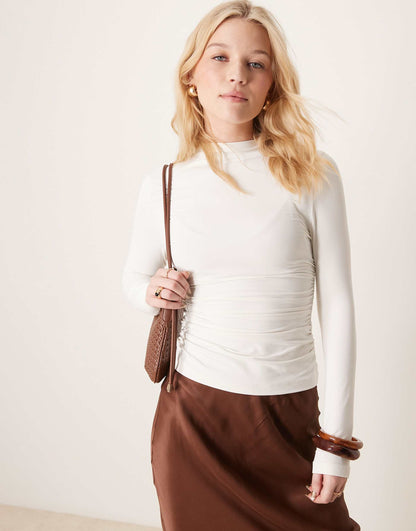 Ruched Side High Neck Polyamide Top