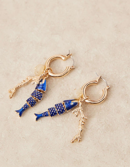 Hoop Earrings With Fish Charms