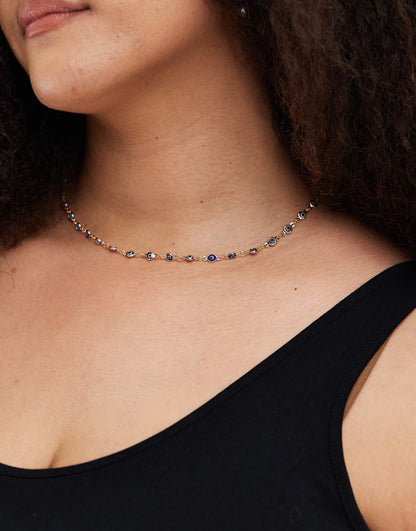 Curve Short Necklace With Eye Chain
