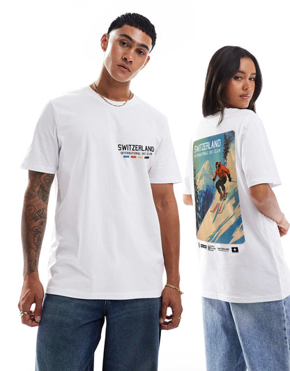 Ski Club Front And Back Print Relaxed T-Shirt