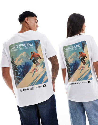 Ski Club Front And Back Print Relaxed T-Shirt