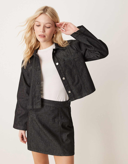 Denim Boxy Fit Cropped Denim Jacket