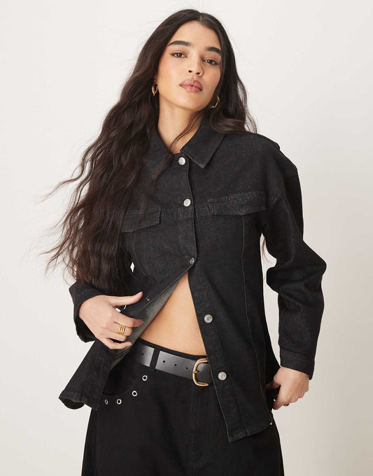 Cinch Waist Denim Shirt