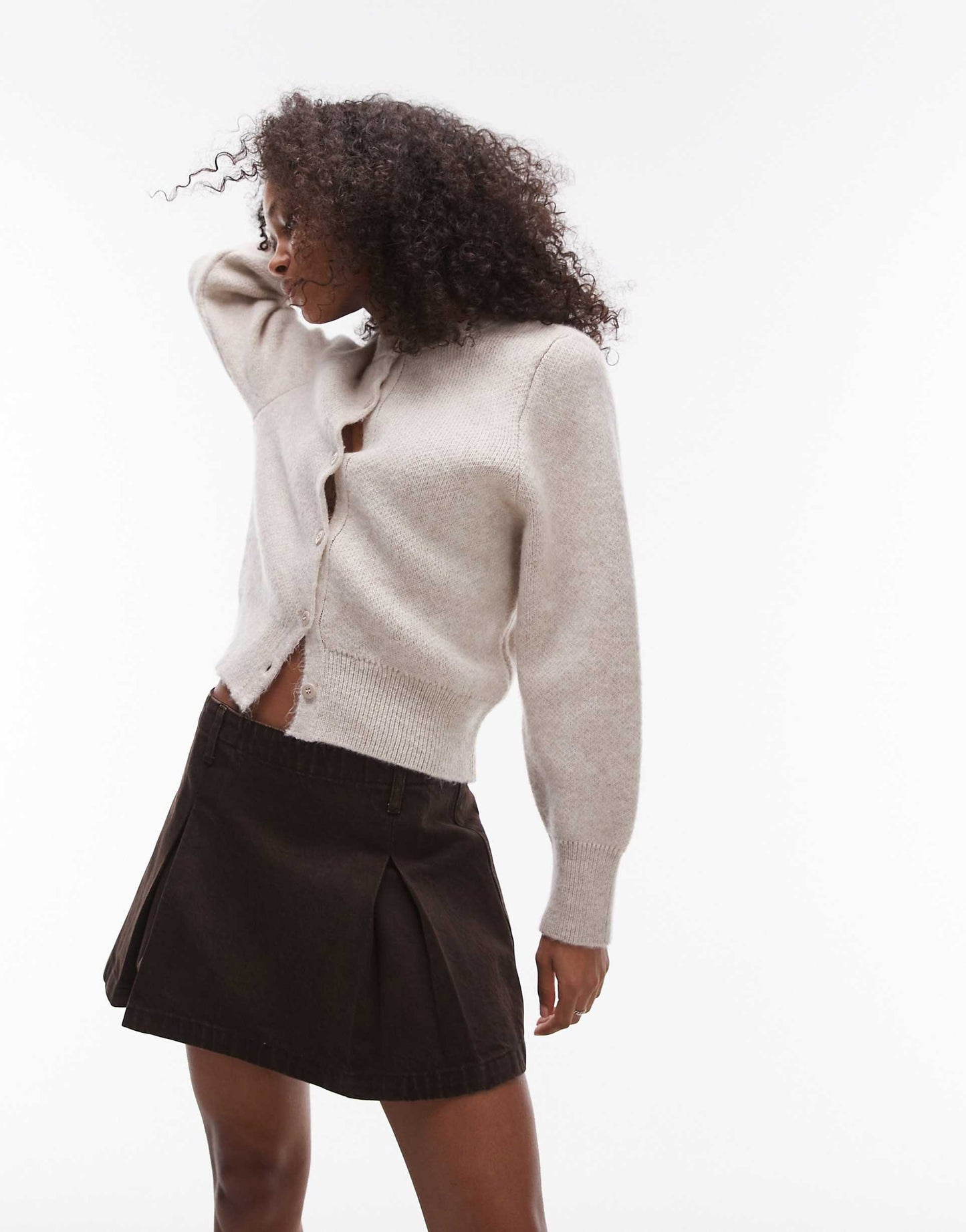 Denim Box Pleat Mini Skirt