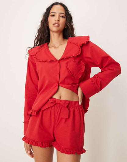 Cotton Ruffle Hem Pyjama Shorts Co Ord