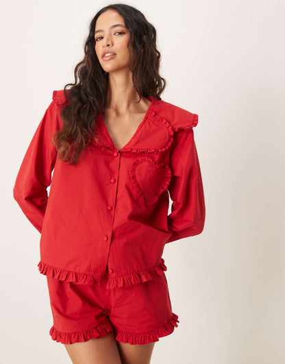 Cotton Heart Pocket Pyjama Shirt Co Ord
