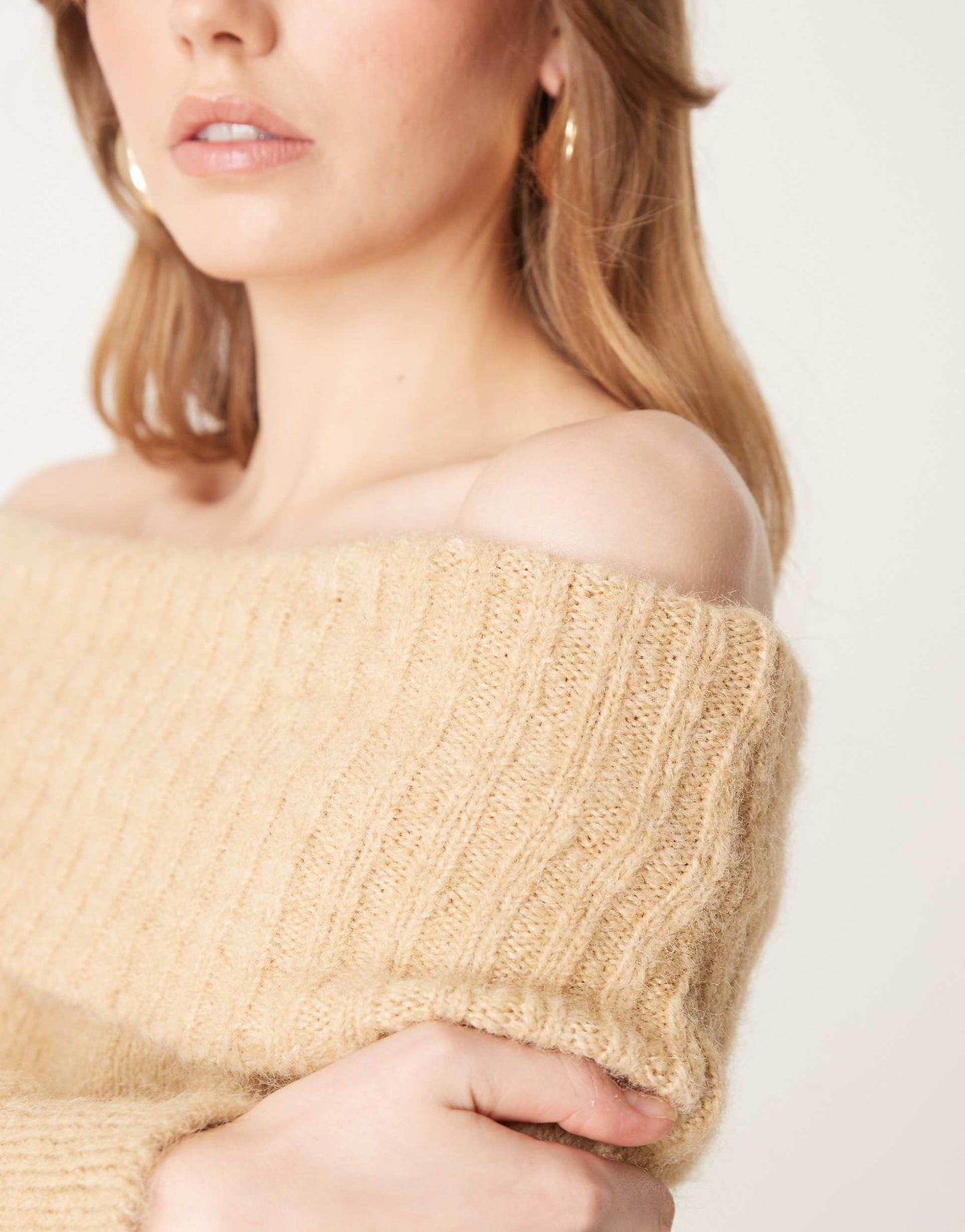 Wool Blend Bardot Off Shoulder Jumper