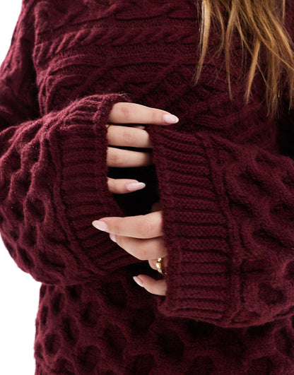 3D Cable Knit Jumper With Wide Cuff