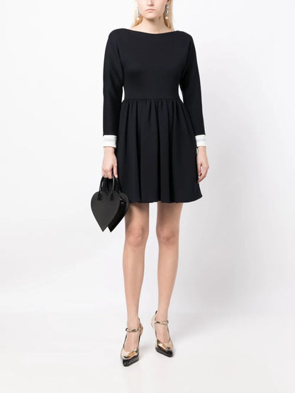 Ribbed-Trim Long Sleeve Dress