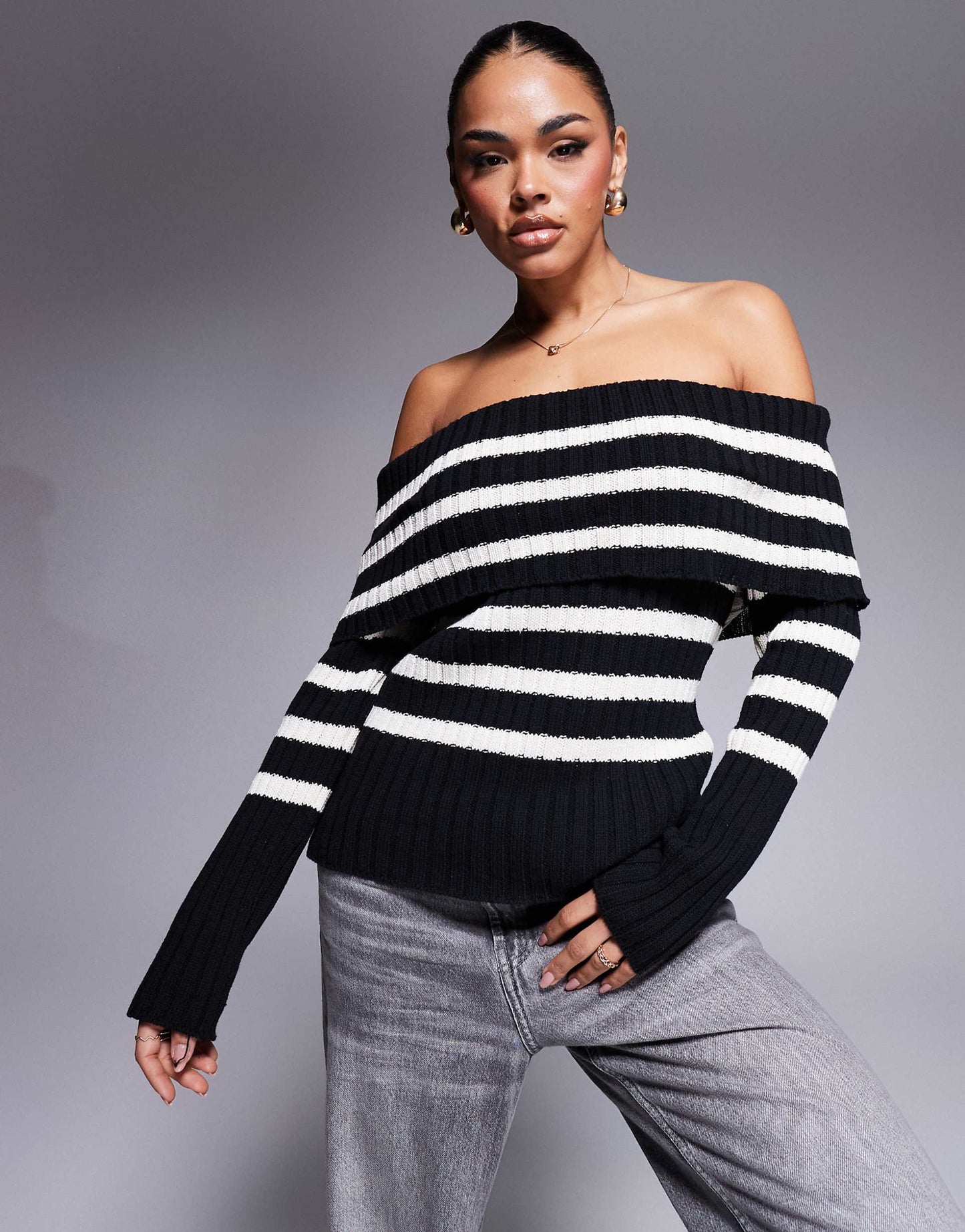 Oversized Knitted Off Shoulder Jumper