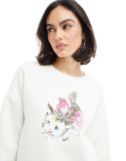 Oversized Cute Cat Bow Sweatshirt
