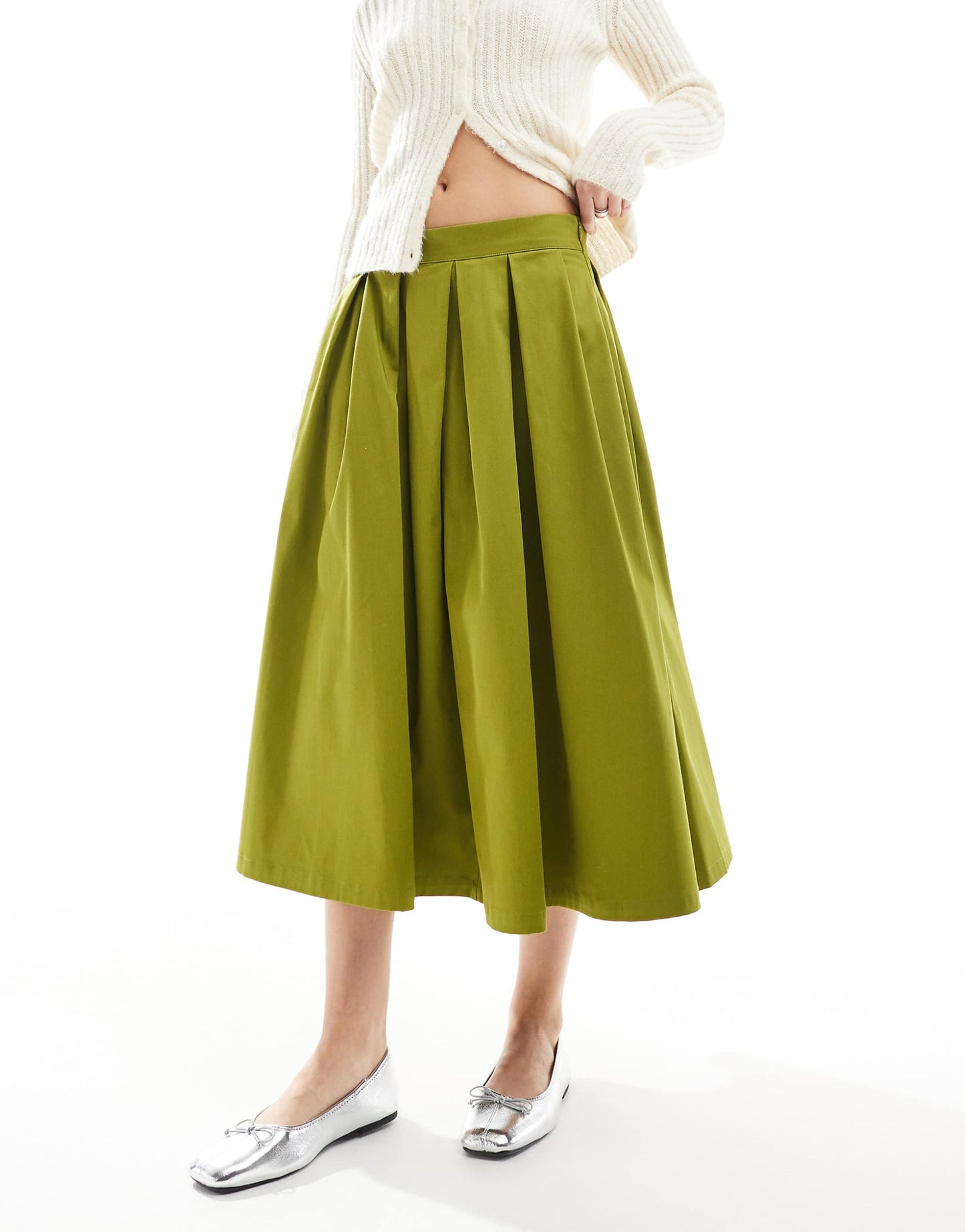 Box Pleat Cotton Volume Midi Skirt