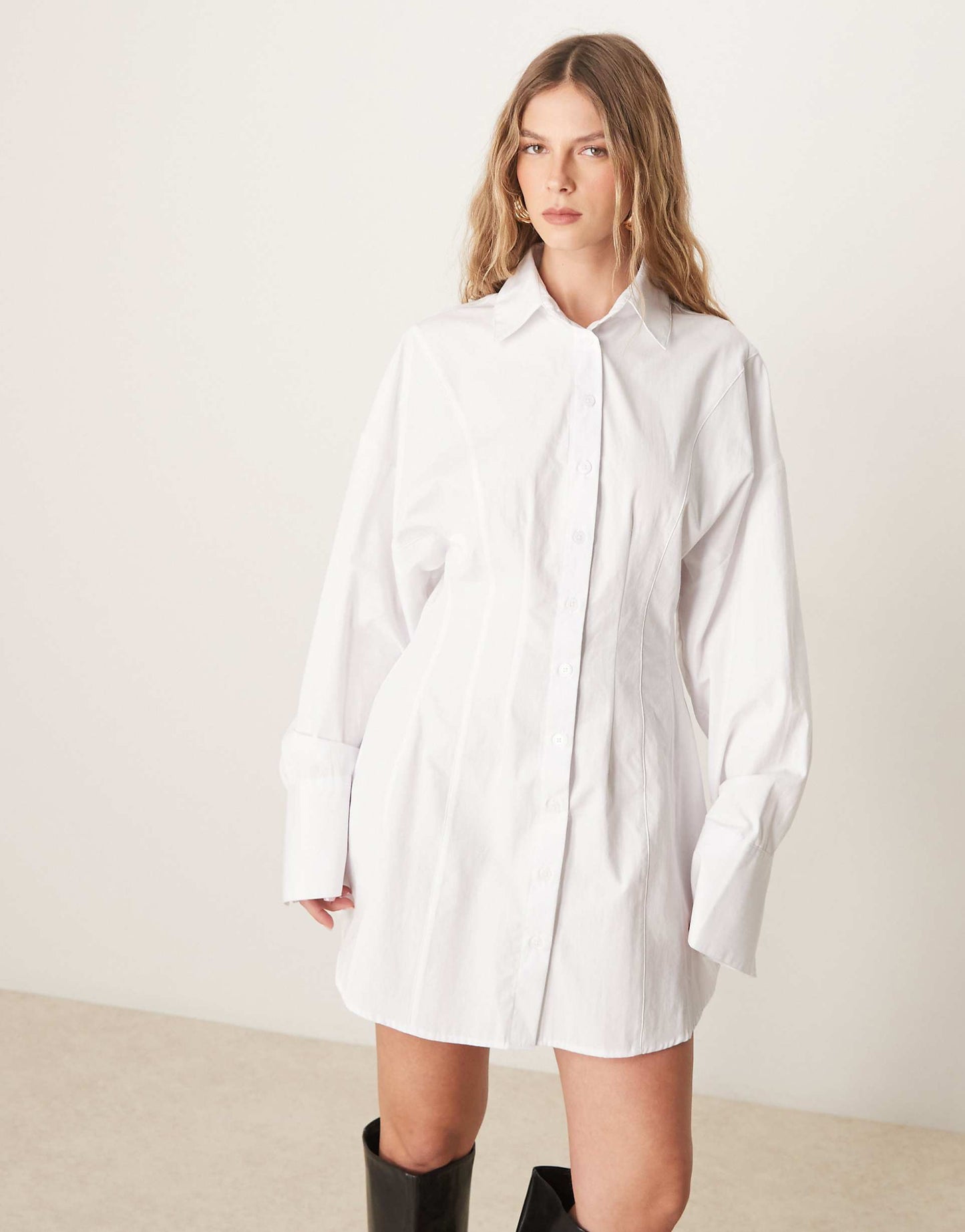 Poplin Cinch Waist Mini Shirt Dress