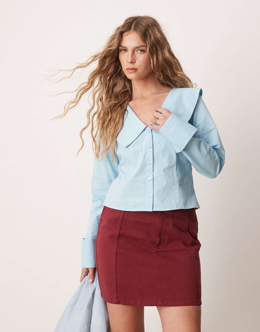 Poplin Oversized Collar Fitted Shirt