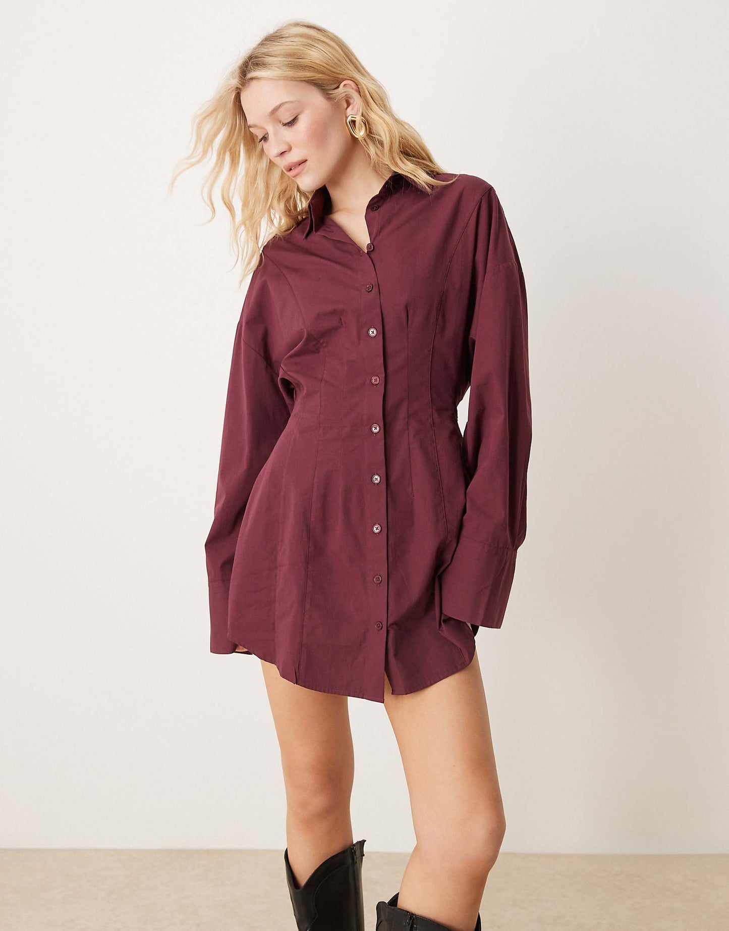 Poplin Cinch Waist Mini Shirt Dress