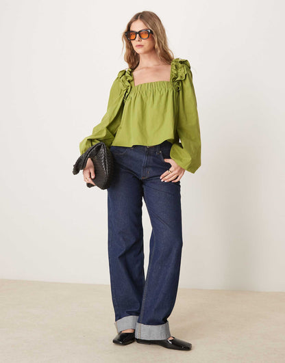 Poplin Ruffle Trapeze Blouse