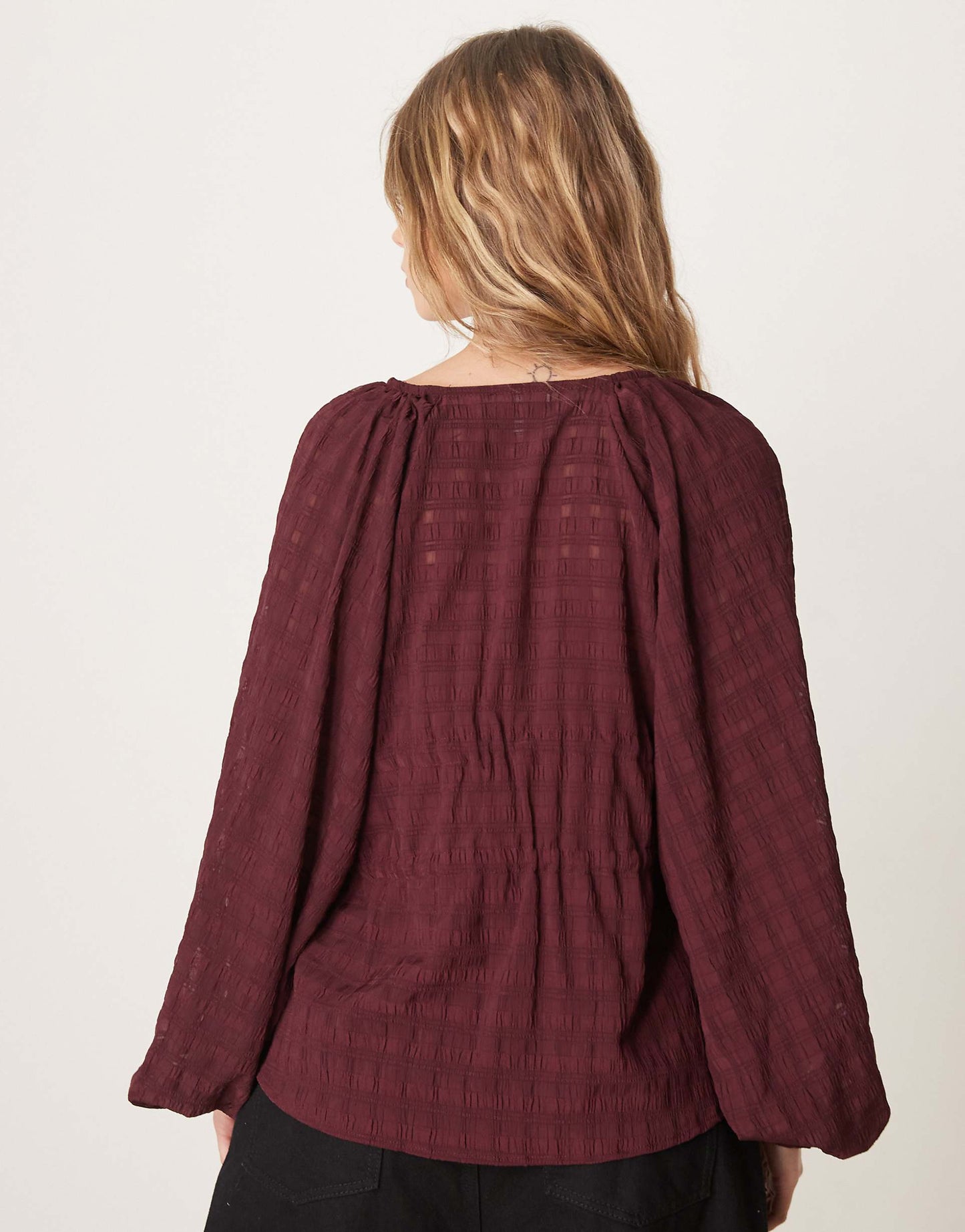 Textured Plunge Tie Detail Blouse