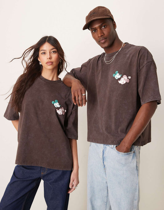 Disney Boxy Oversized T-Shirt With Mickey Mouse & Minnie Mouse Prints