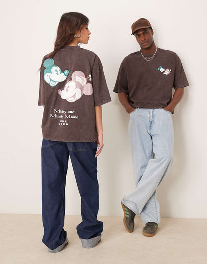 Disney Boxy Oversized T-Shirt With Mickey Mouse & Minnie Mouse Prints