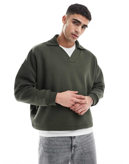 Polo Sweatshirt With Ribbed Collar