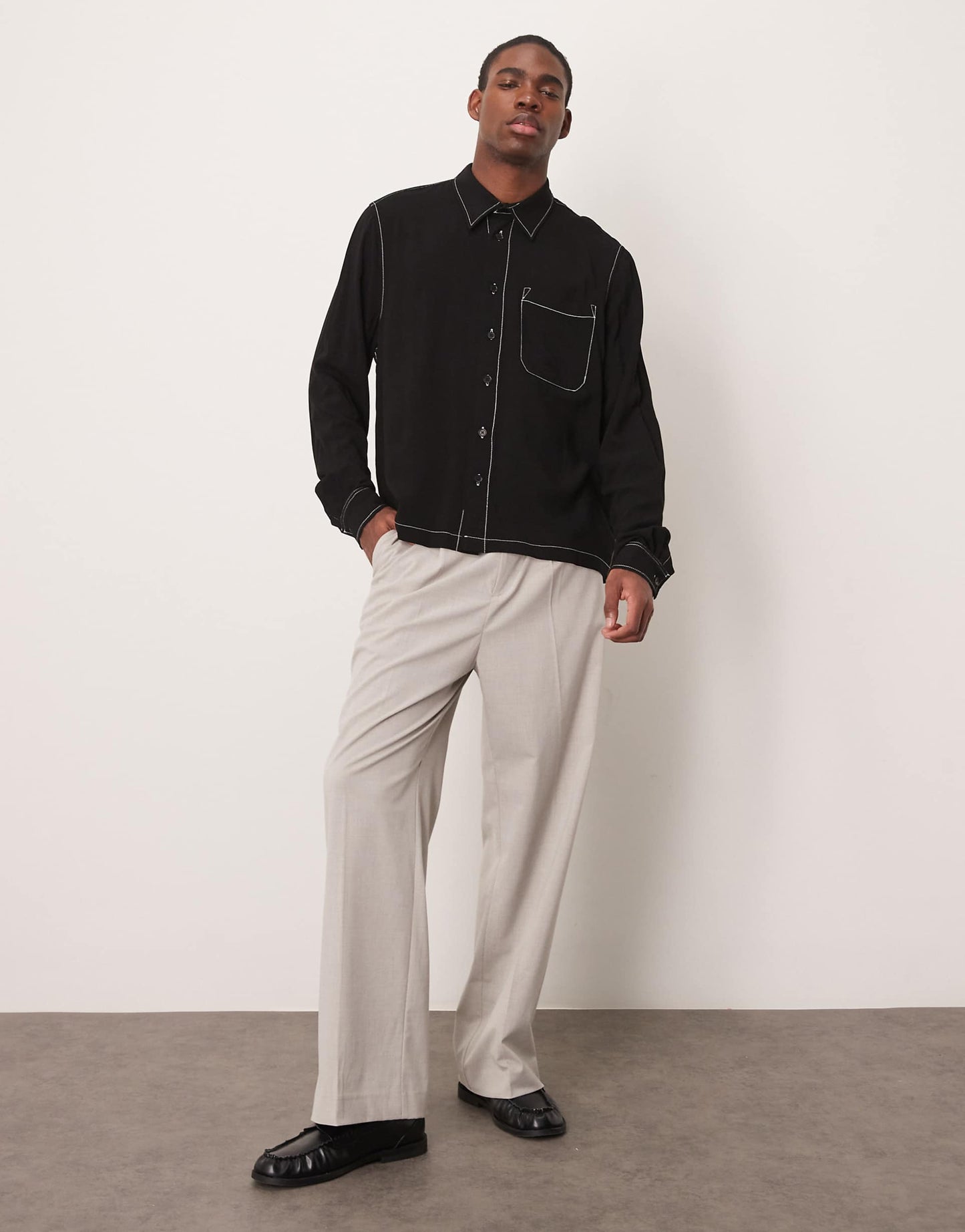 Relaxed Boxy Shirt With Contrast Stitching