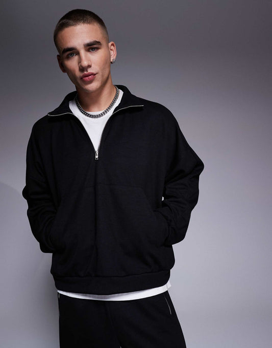 Co-Ord Oversized Dropped Shoulder Boxy Hoodie With Zip Funnel Neck