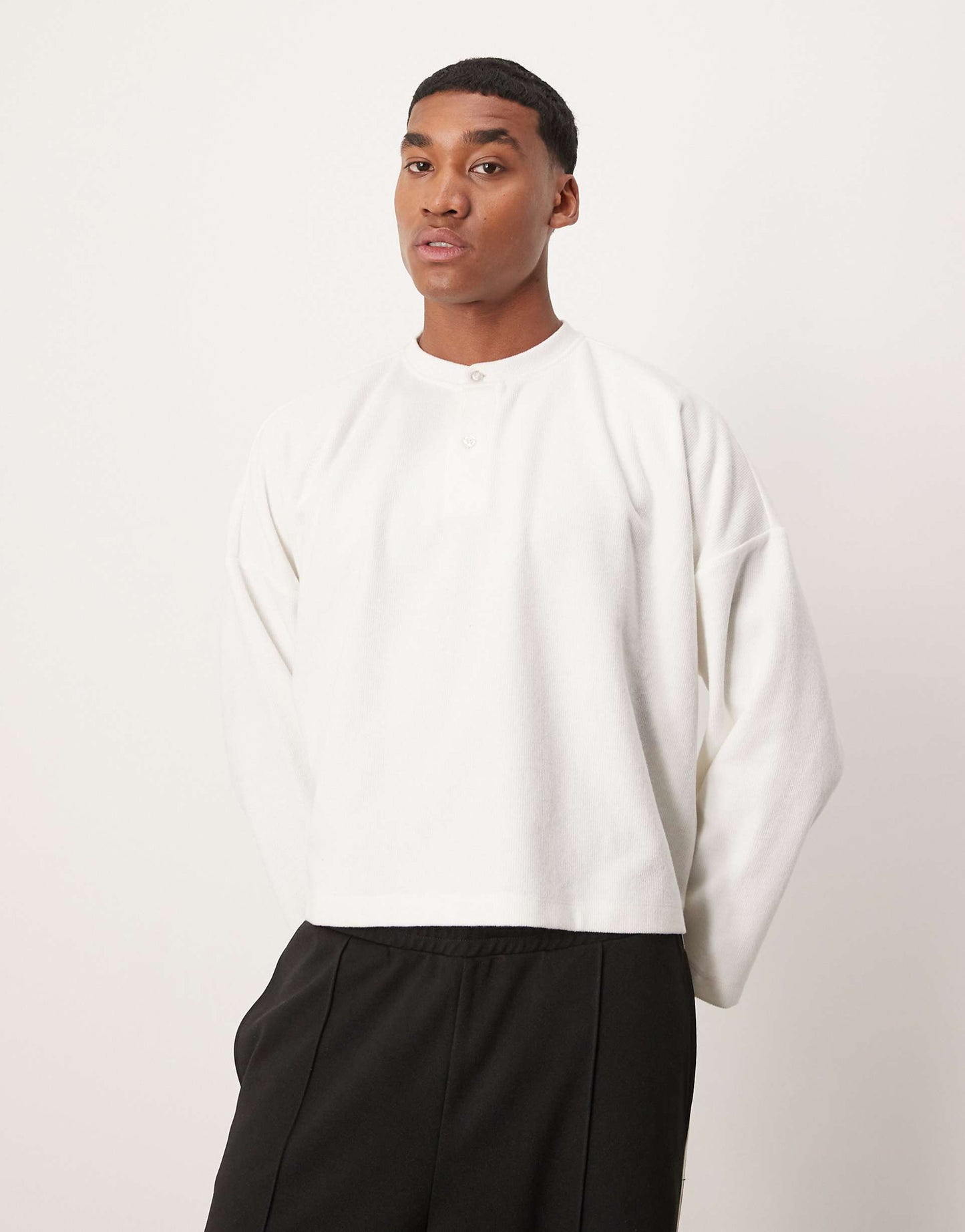 Super Oversized Cropped Heavyweight Rib Henley Jumper