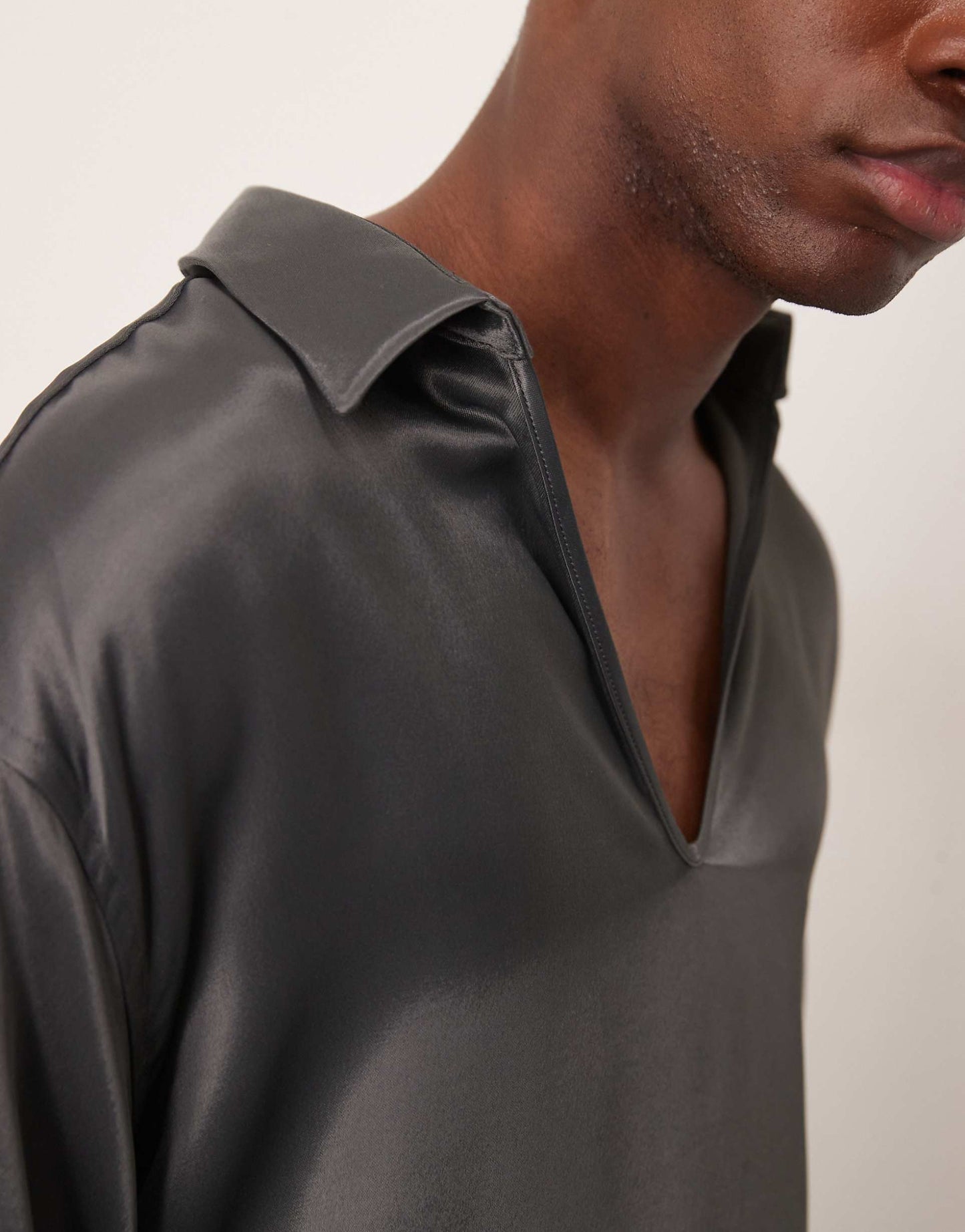 Long Sleeve Satin Shirt With Deep V
