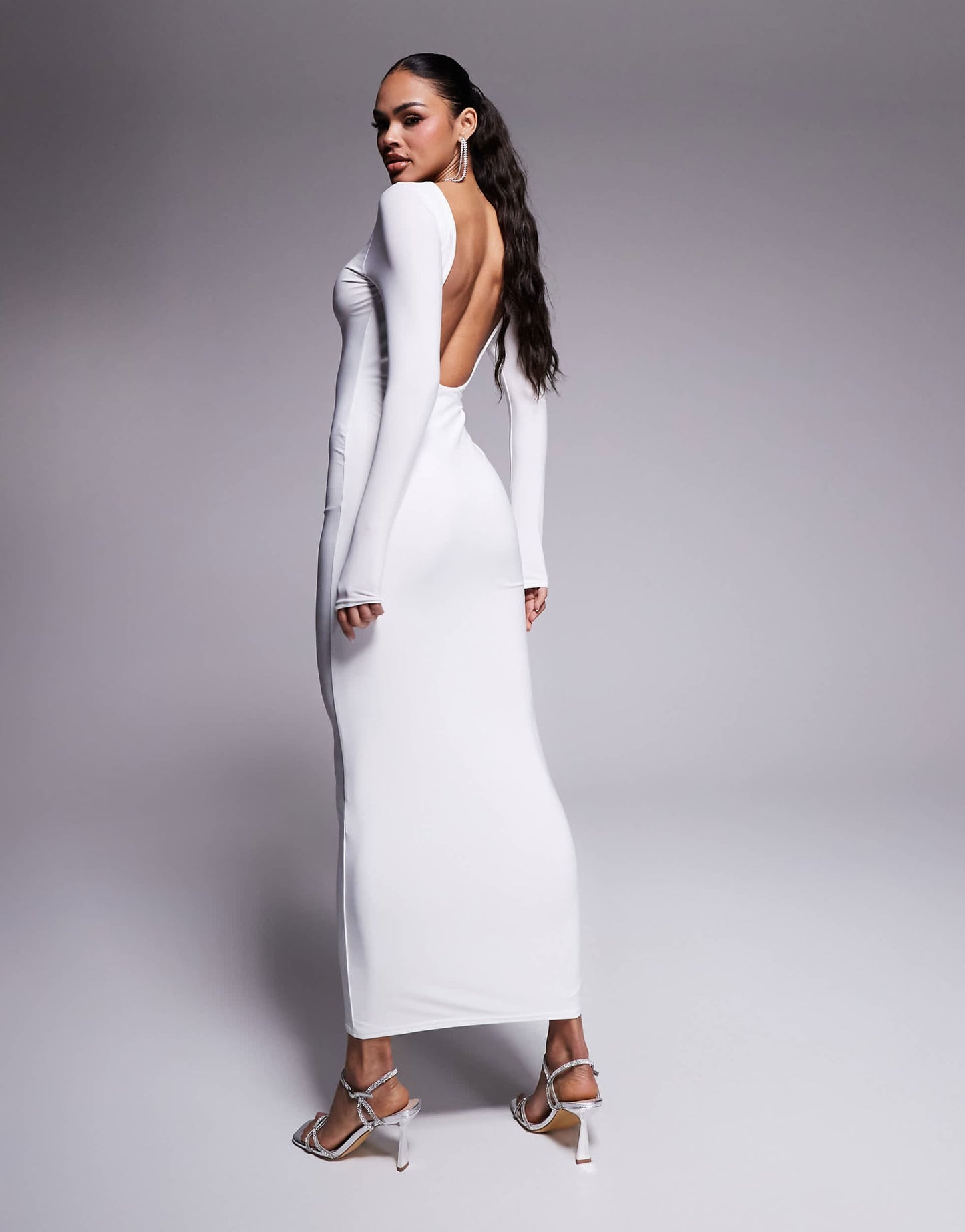 Slinky Low Back Long Sleeve Maxi Dress