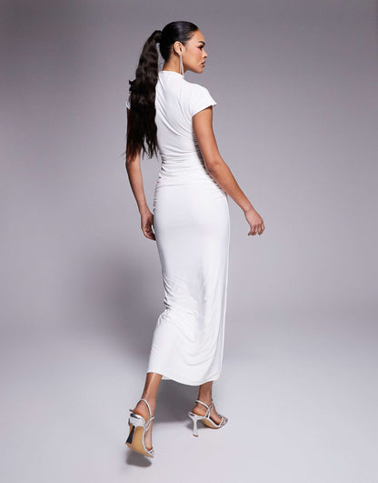 Exclusive Slinky High Neck Cap Sleeve Bodycon Maxi Dress