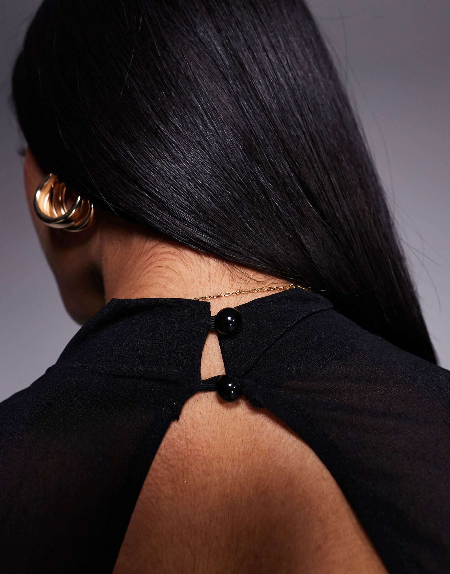 Mesh Flared Sleeve Top With Open Back Tie Detail