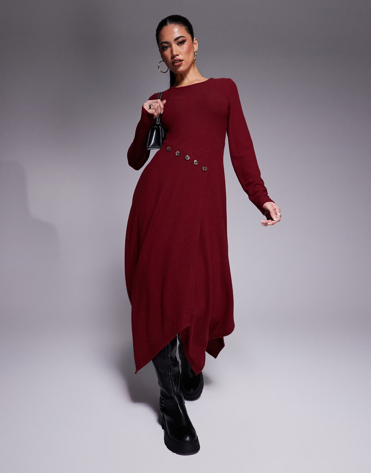 Asymmetric Button Wrap Maxi Dress