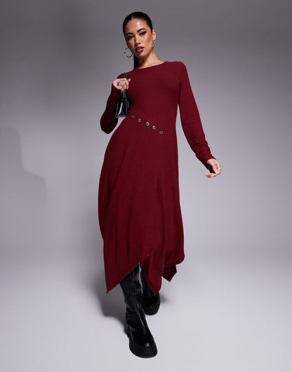 Asymmetric Button Wrap Maxi Dress