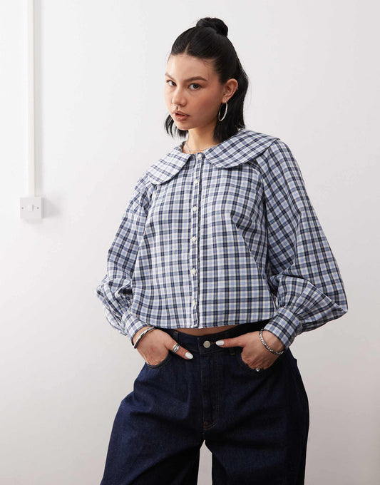 Boxy Shirt With Peter Pan Collar And Balloon Sleeves