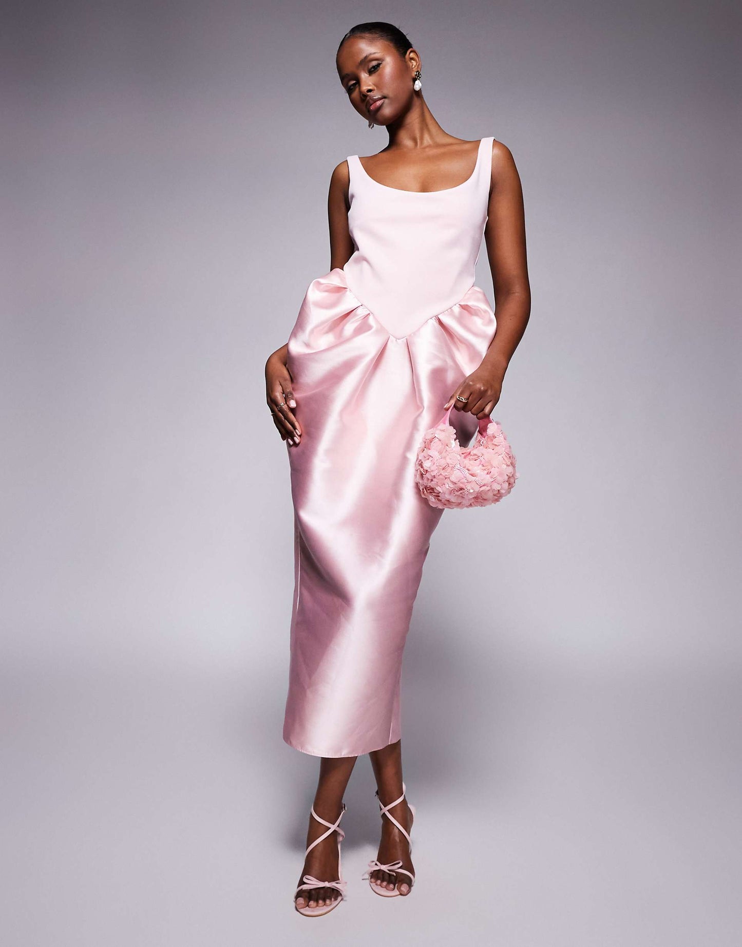 Scuba Scoop Neck Midi Dress With Manipulated Puff Skirt